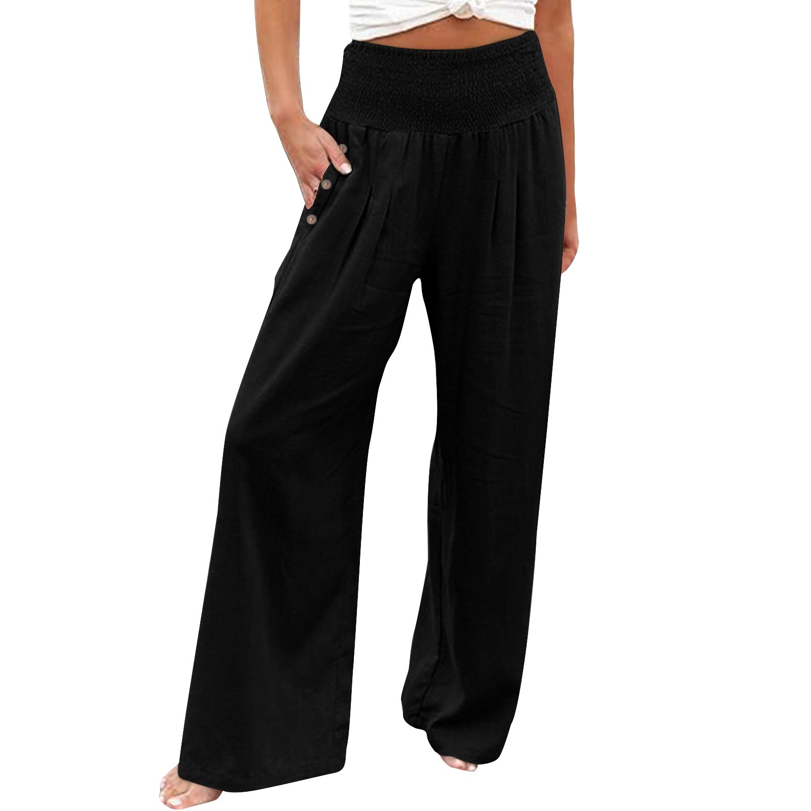 thumbnail image 1 of Pantalones harem con cintura elástica para mujer: pantalones cortos estampados con bolsillos, cintura media, elásticos, poliéster, para uso informal/fiestas, 1 of 4